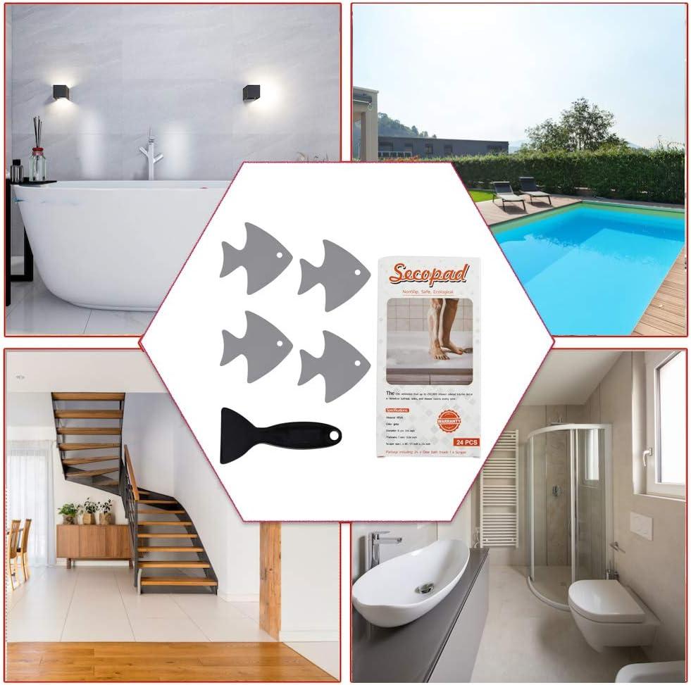 imageBathtub Stickers NonSlip 24 PCS Safety Shower Treads Adhesive Appliques with Premium ScraperGrey