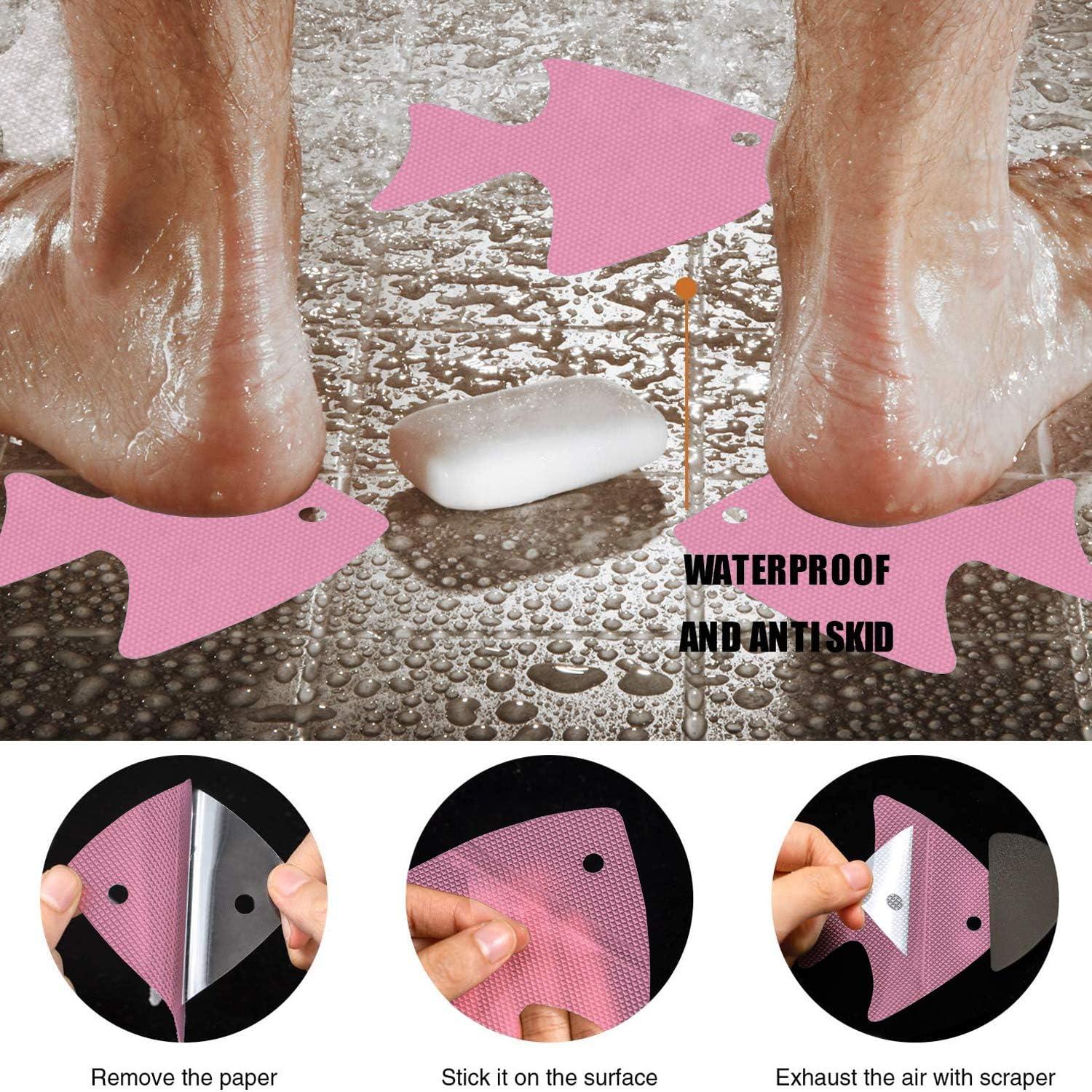 imageBathtub Stickers NonSlip 24 PCS Safety Shower Treads Adhesive Appliques with Premium ScraperPink