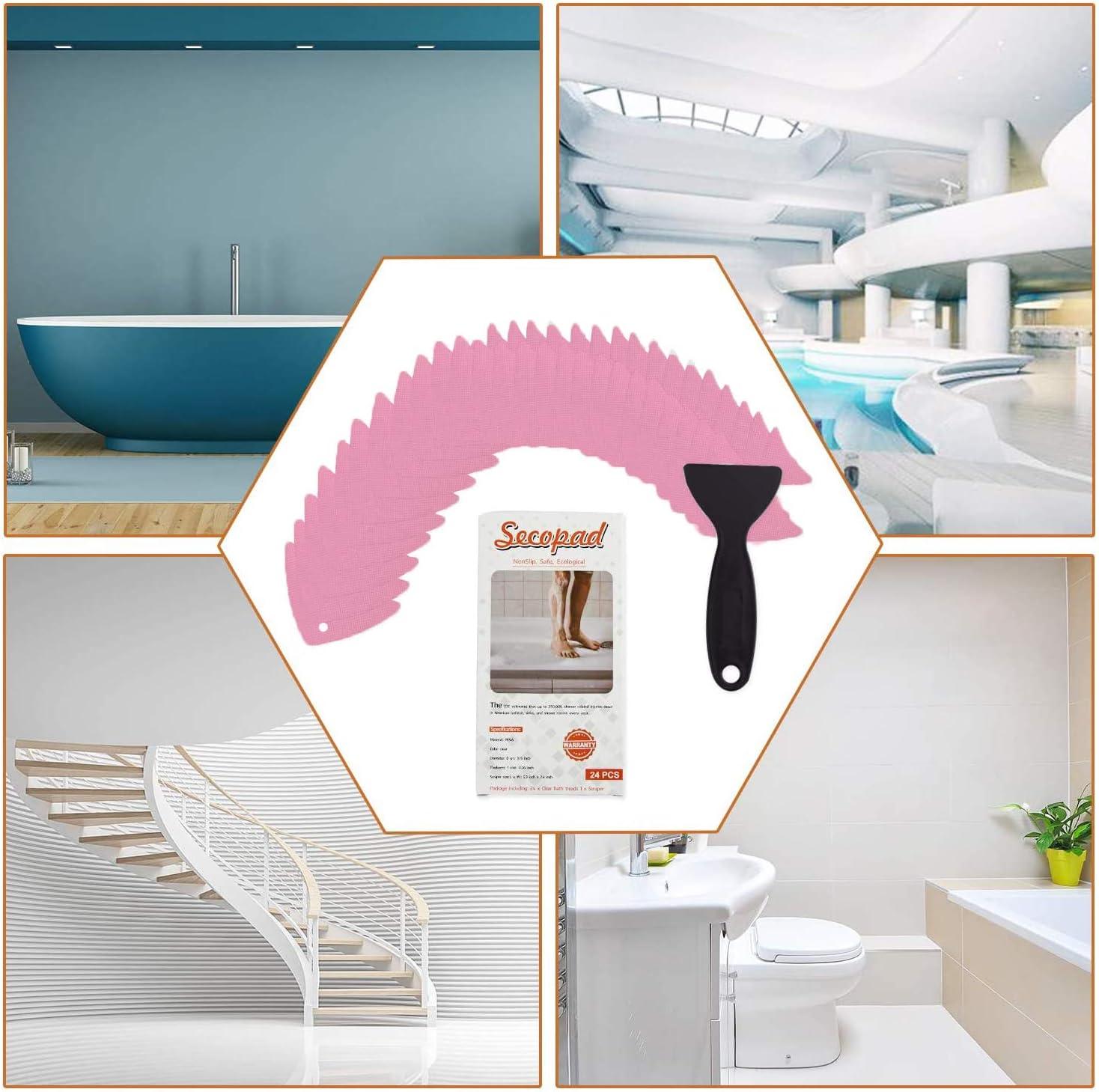 imageBathtub Stickers NonSlip 24 PCS Safety Shower Treads Adhesive Appliques with Premium ScraperPink
