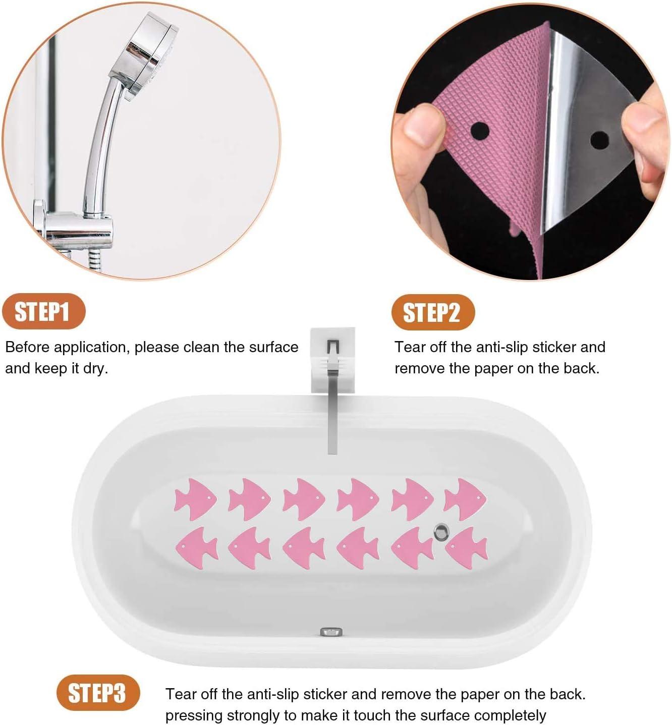 imageBathtub Stickers NonSlip 24 PCS Safety Shower Treads Adhesive Appliques with Premium ScraperPink