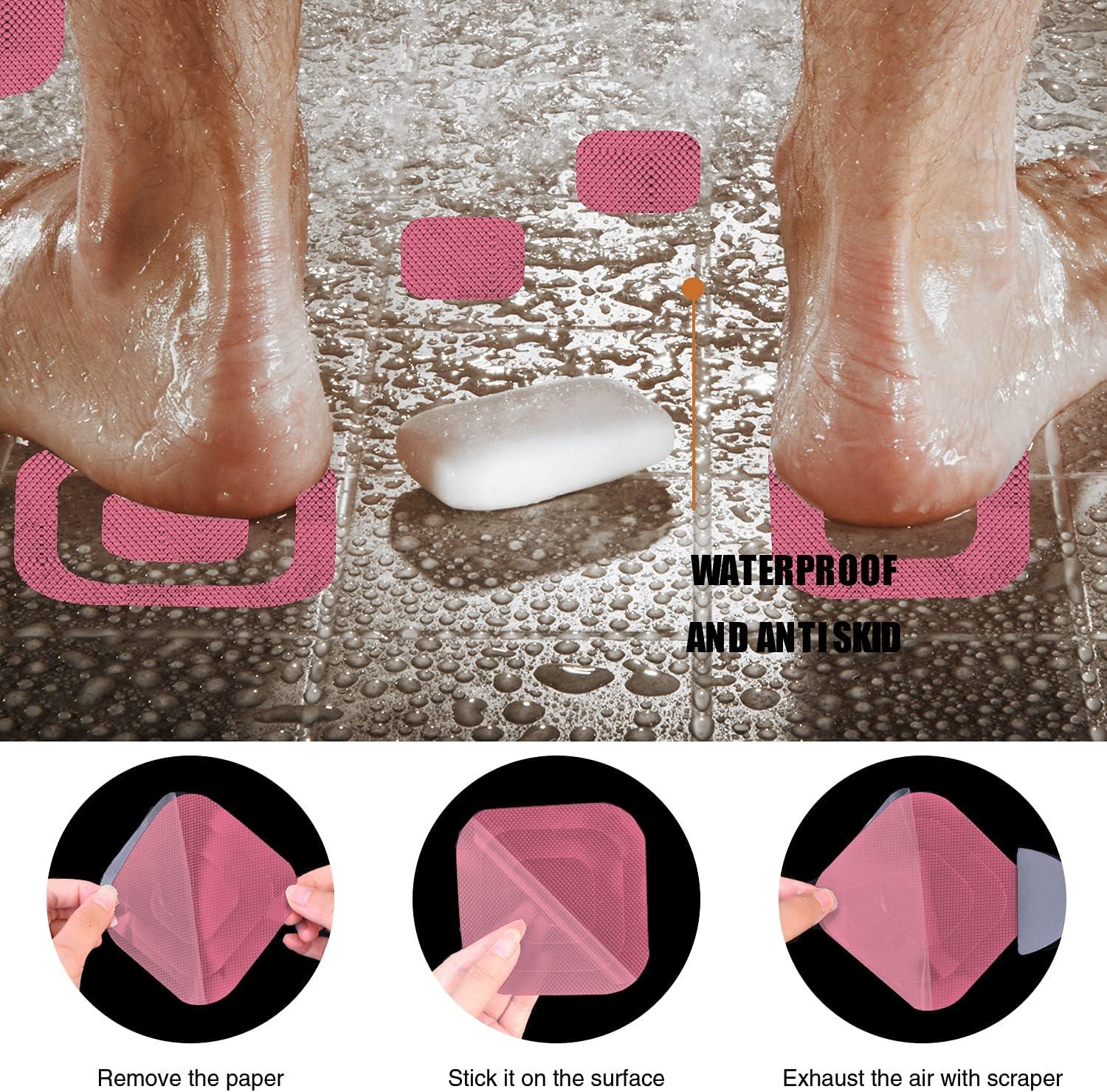 imageNonSlip Bathtub Stickers 36 PCS Safety Bathroom Tubs Showers Treads Adhesive Decals Scraper BluePink