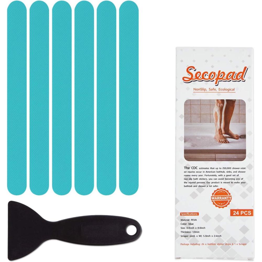 imageAnti Slip Shower Stickers Safety Bathtub Strips Adhesive Decals with Premium Scraper for Bath Tub Shower Stairs Ladders Boats BlueBlue
