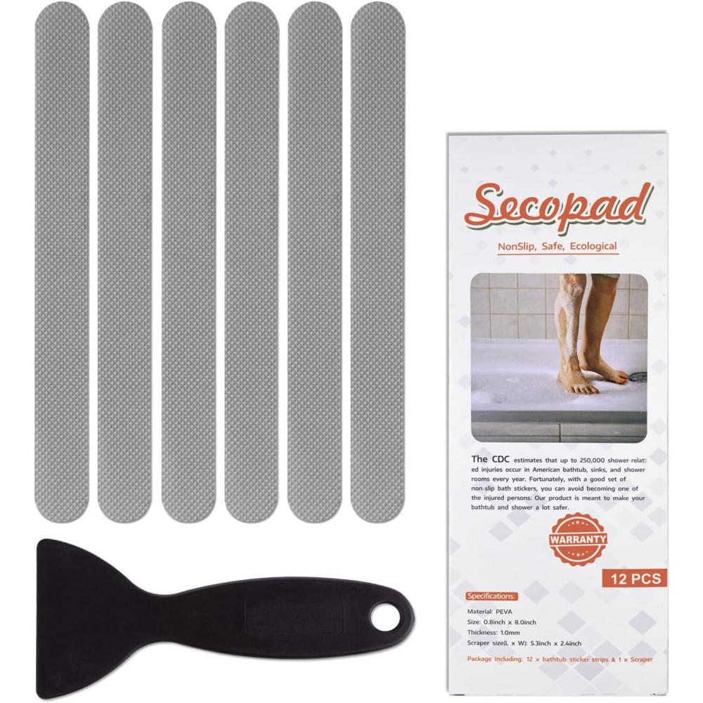 imageAnti Slip Shower Stickers Safety Bathtub Strips Adhesive Decals with Premium Scraper for Bath Tub Shower Stairs Ladders Boats BlueGrey