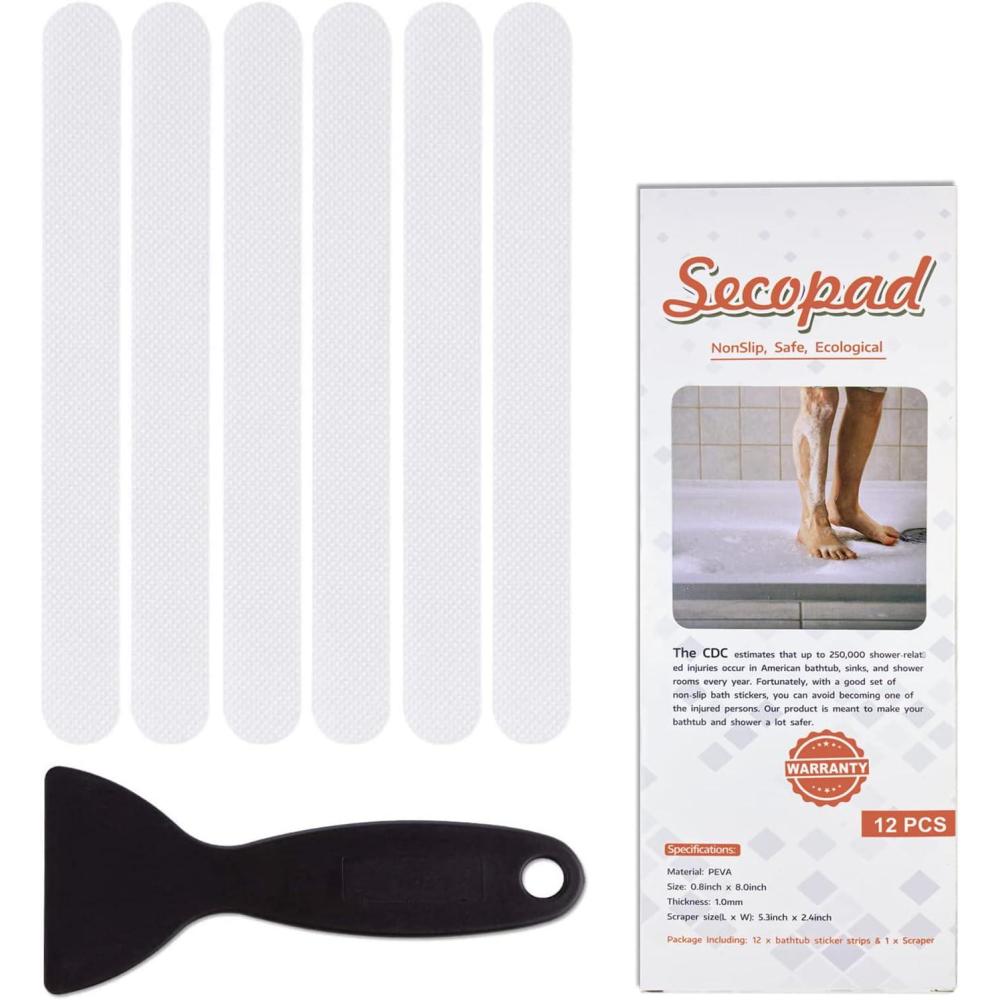 imageAnti Slip Shower Stickers Safety Bathtub Strips Adhesive Decals with Premium Scraper for Bath Tub Shower Stairs Ladders Boats BlueWhite