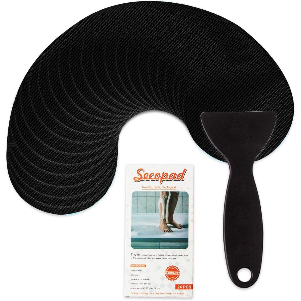 imageBathtub Stickers NonSlip 12PCS Safety Shower Treads Adhesive Appliques with Premium Scraper GreyBlack