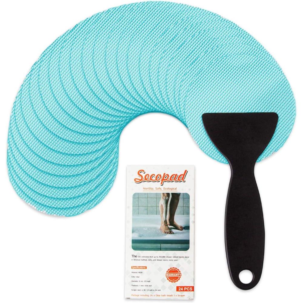 imageBathtub Stickers NonSlip 12PCS Safety Shower Treads Adhesive Appliques with Premium Scraper GreyBlue
