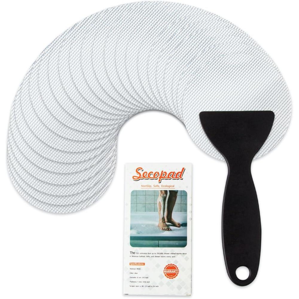 imageBathtub Stickers NonSlip 12PCS Safety Shower Treads Adhesive Appliques with Premium Scraper GreyClear