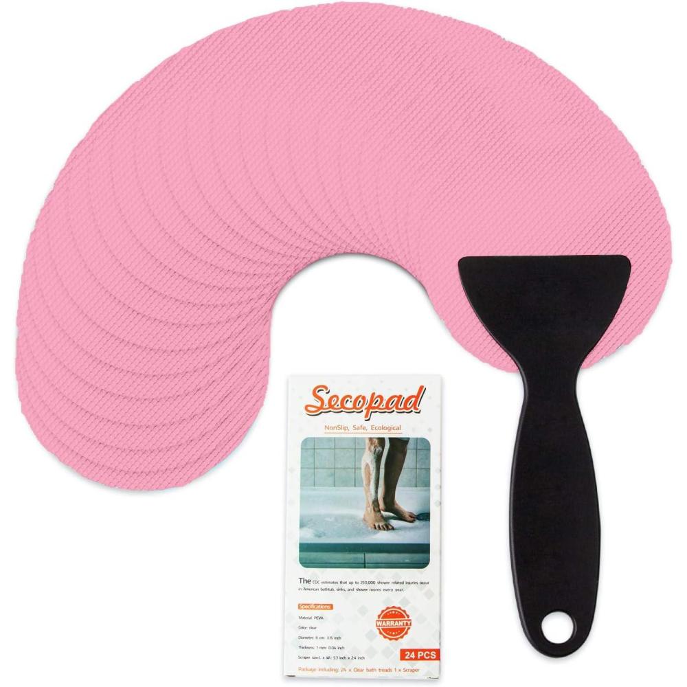 imageBathtub Stickers NonSlip 12PCS Safety Shower Treads Adhesive Appliques with Premium Scraper GreyPink