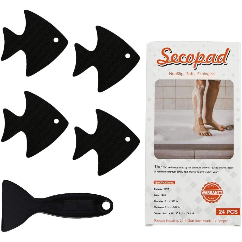 imageBathtub Stickers NonSlip 24 PCS Safety Shower Treads Adhesive Appliques with Premium ScraperBlack