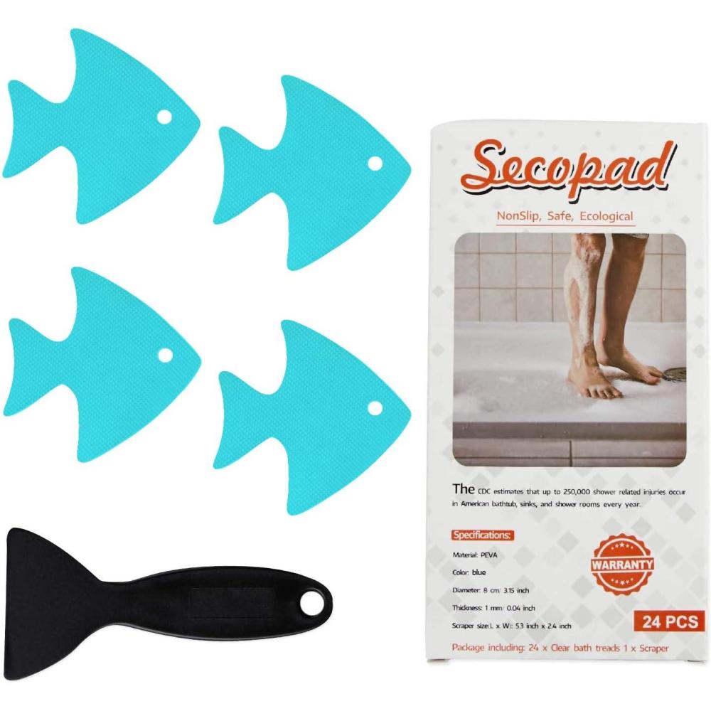 imageBathtub Stickers NonSlip 24 PCS Safety Shower Treads Adhesive Appliques with Premium ScraperBlue