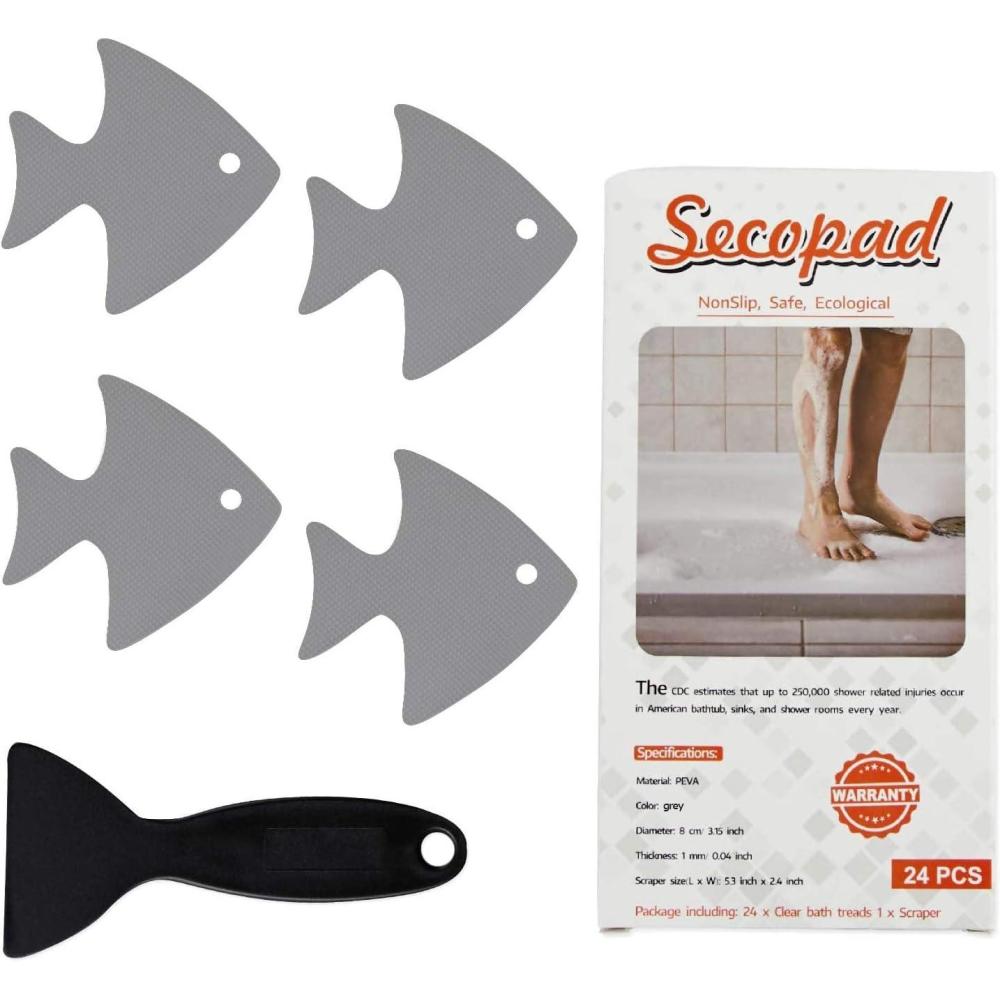 imageBathtub Stickers NonSlip 24 PCS Safety Shower Treads Adhesive Appliques with Premium ScraperGrey