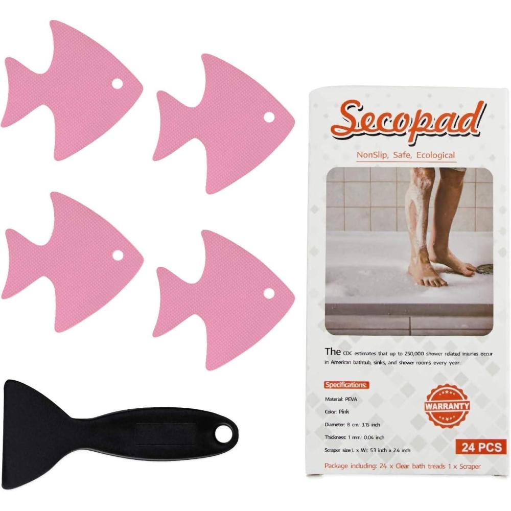imageBathtub Stickers NonSlip 24 PCS Safety Shower Treads Adhesive Appliques with Premium ScraperPink