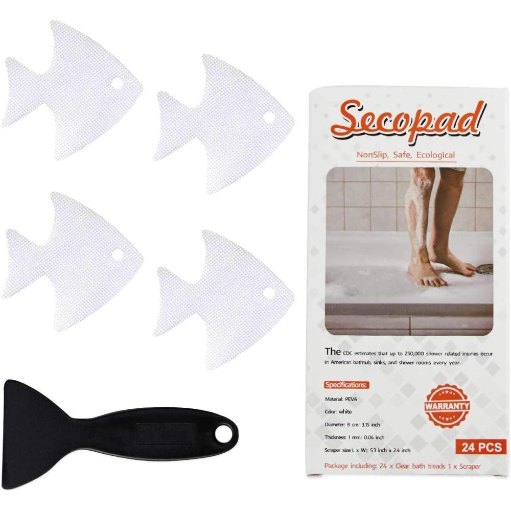 imageBathtub Stickers NonSlip 24 PCS Safety Shower Treads Adhesive Appliques with Premium ScraperWhite