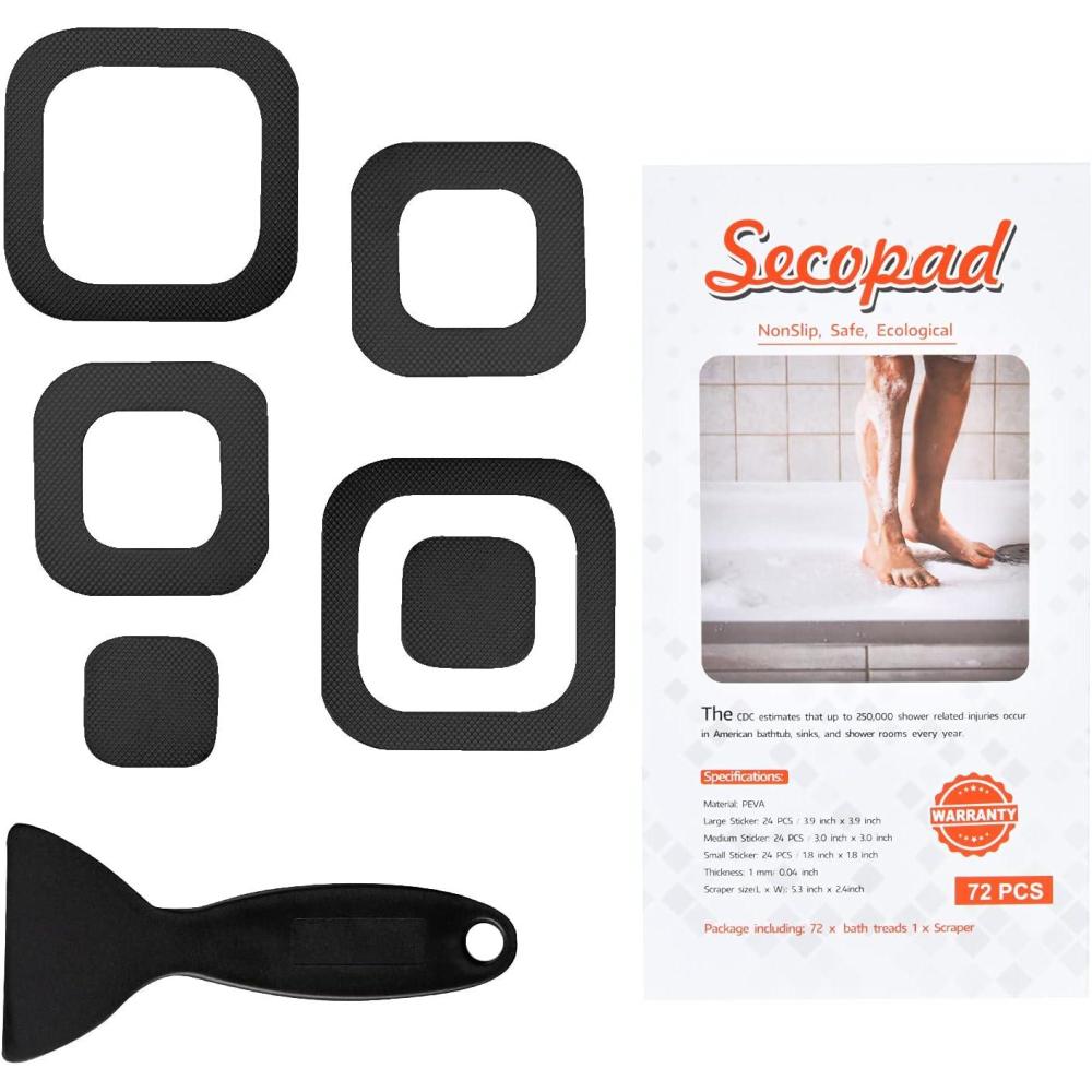 imageNonSlip Bathtub Stickers 36 PCS Safety Bathroom Tubs Showers Treads Adhesive Decals Scraper BlueBlack