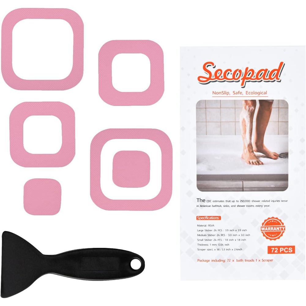 imageNonSlip Bathtub Stickers 36 PCS Safety Bathroom Tubs Showers Treads Adhesive Decals Scraper BluePink