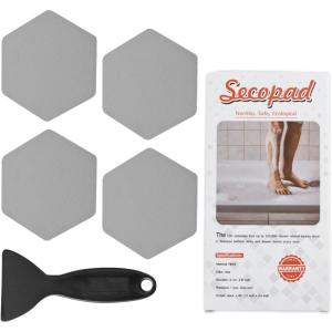 imageOriginal Bathtub Stickers NonSlip Hexagon Safety Shower Treads Adhesive Appliques with Premium ScraperGrey