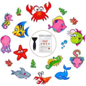 image:imageNon Slip Bathtub Stickers 18 PCS Sea Adhesive Kids Anti Slip Decal Treads for Shower and Bath Tub with Premium Scraper