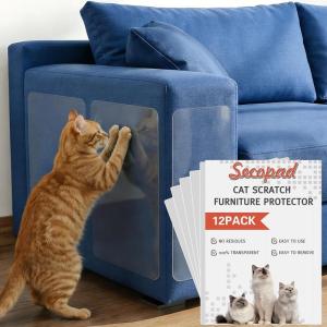 image:image12 PCS Large Cat Scratch Furniture Protector Transparent Couch Protector from Cat Claws SingleSided Self Adhesive Anti Pet Deterrent Sofa Cover 17IN14IN