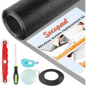 image:imageWindow Screen Door Repair Kit 48 x 177 Screen Door Mesh Replacement Kit Durable Fiberglass Mesh Roll with Tools for Windows Doors Patio and Porch Replacement Black Pack of 2Black