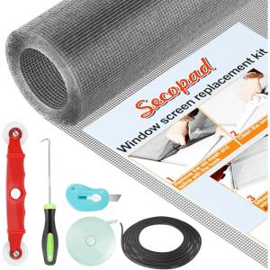 image:imageWindow Screen Door Repair Kit 48 x 177 Screen Door Mesh Replacement Kit Durable Fiberglass Mesh Roll with Tools for Windows Doors Patio and Porch Replacement Black Pack of 2Gray